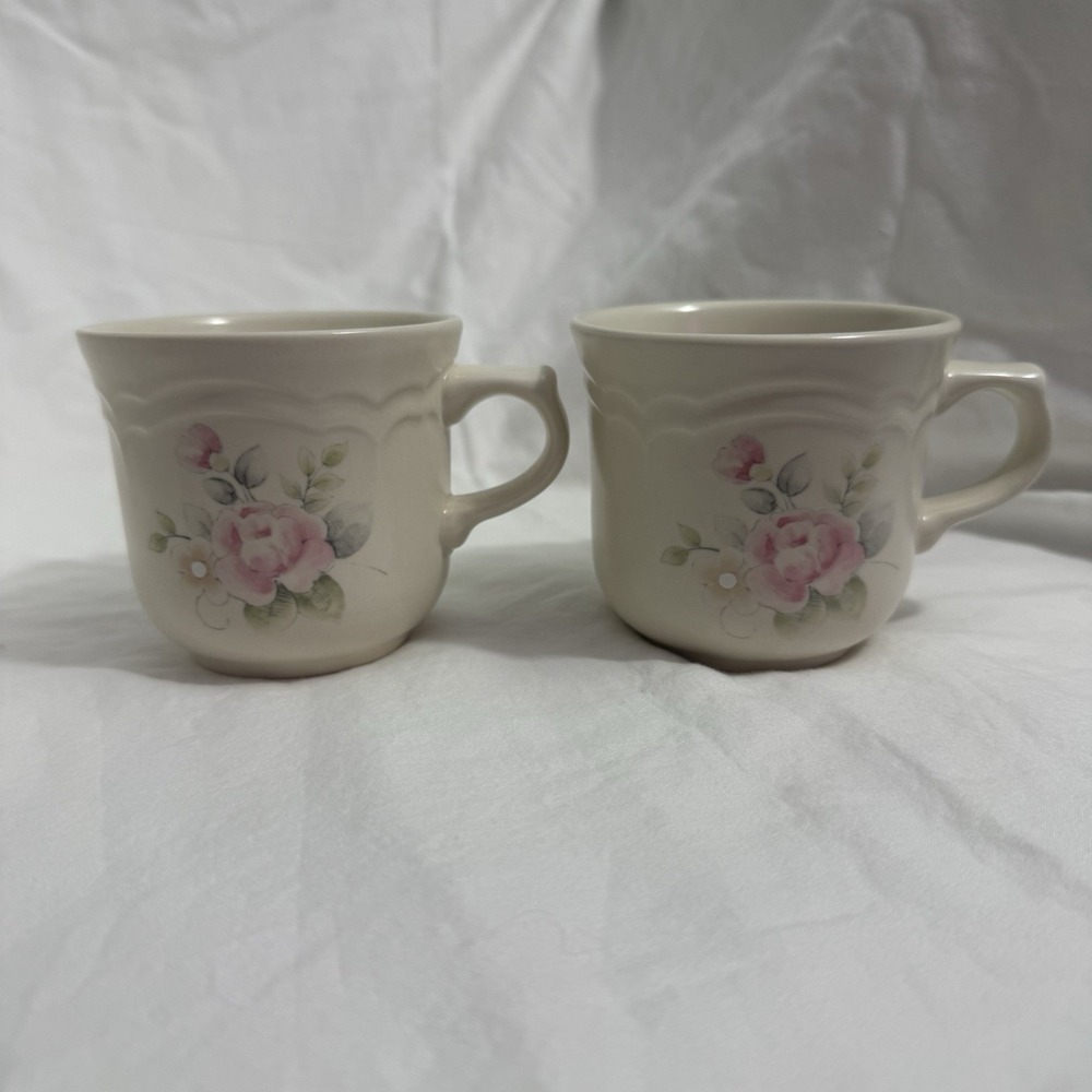 Vtg Pfaltzgraff Tea Rose Stoneware 8 Oz Coffee Tea Cups Mugs Set Of 2 USA made